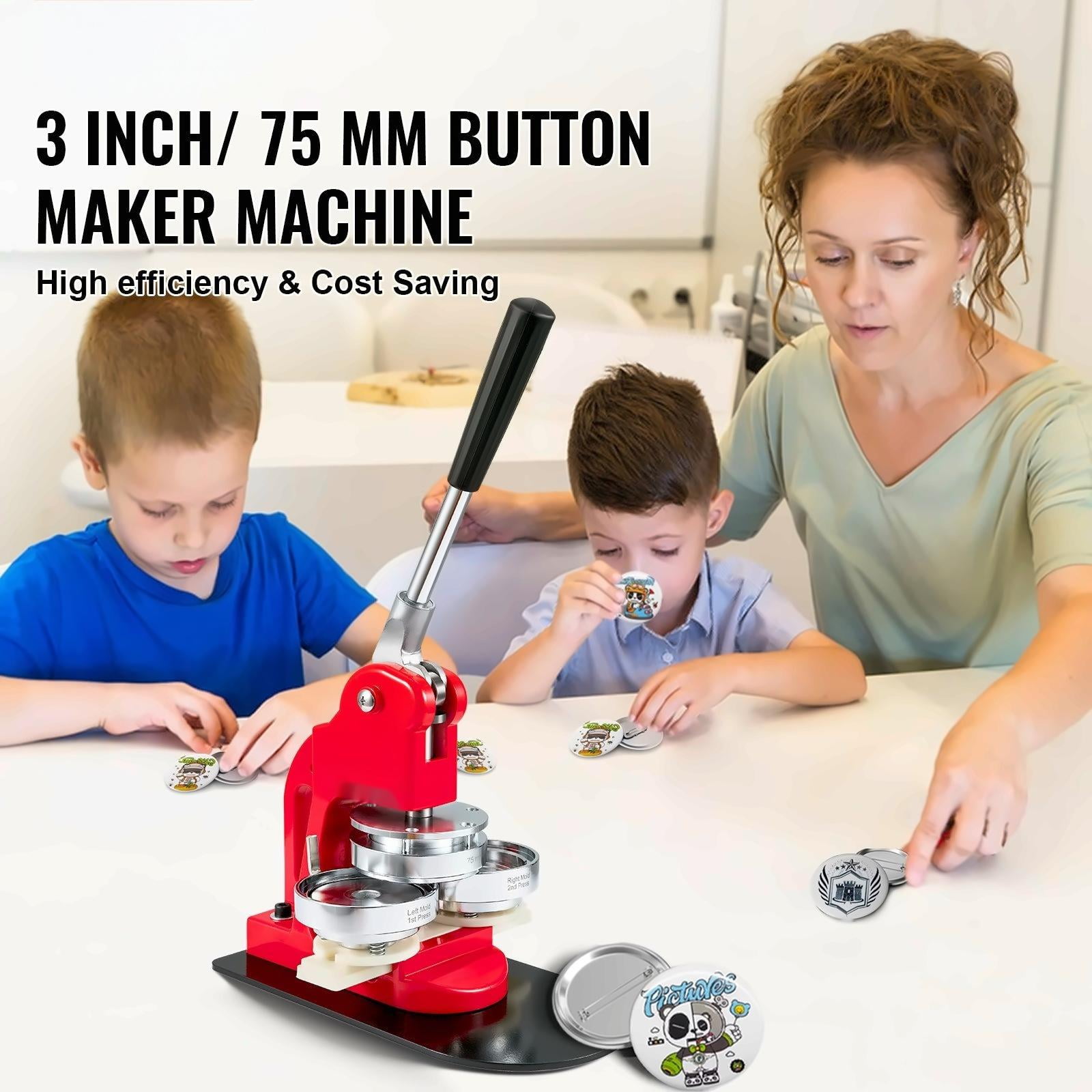 Button Maker Machine 3", 75MM Badge Maker with 500 Parts - Press Kit for DIY Crafts, Pins, Badges, Easy Installation, Home & Business Use