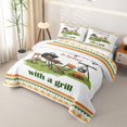 thumbnail image 3 of Erosebridal Cartoon Camping Quilt King for Boys Girls, Outdoor Grill Print King Coverlet Set, Green White, 3 Pieces, 3 of 7