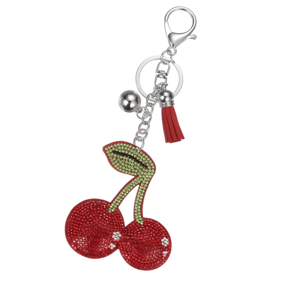 Rhinestone Keychains for Women, Cute Bling Cherry Keychain Accessories Purse Charm Backpack Keyring for Gifts Decorative Bag Handbags Car Keys, Red-Green