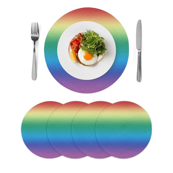 Round Placemats Rainbow Ombre 15 inch Set of 4 Table Mats for Dining Table Gradual Color Red Yellow Green Colorful Heat Resistant Non-Slip Kitchen & Home Decorative Place Mat Set