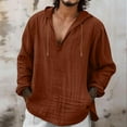 thumbnail image 2 of MaFYtyTPR Men's Casual Tops Fashionable Linen Shirt Solid Color Casual V-neck Long Sleeved Hooded Top Coffee M, 2 of 5