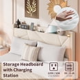 thumbnail image 4 of Beige tamaño completo floating marco de cama con LED lights y estación de carga, metal slats support, no box spring required, 4 of 7