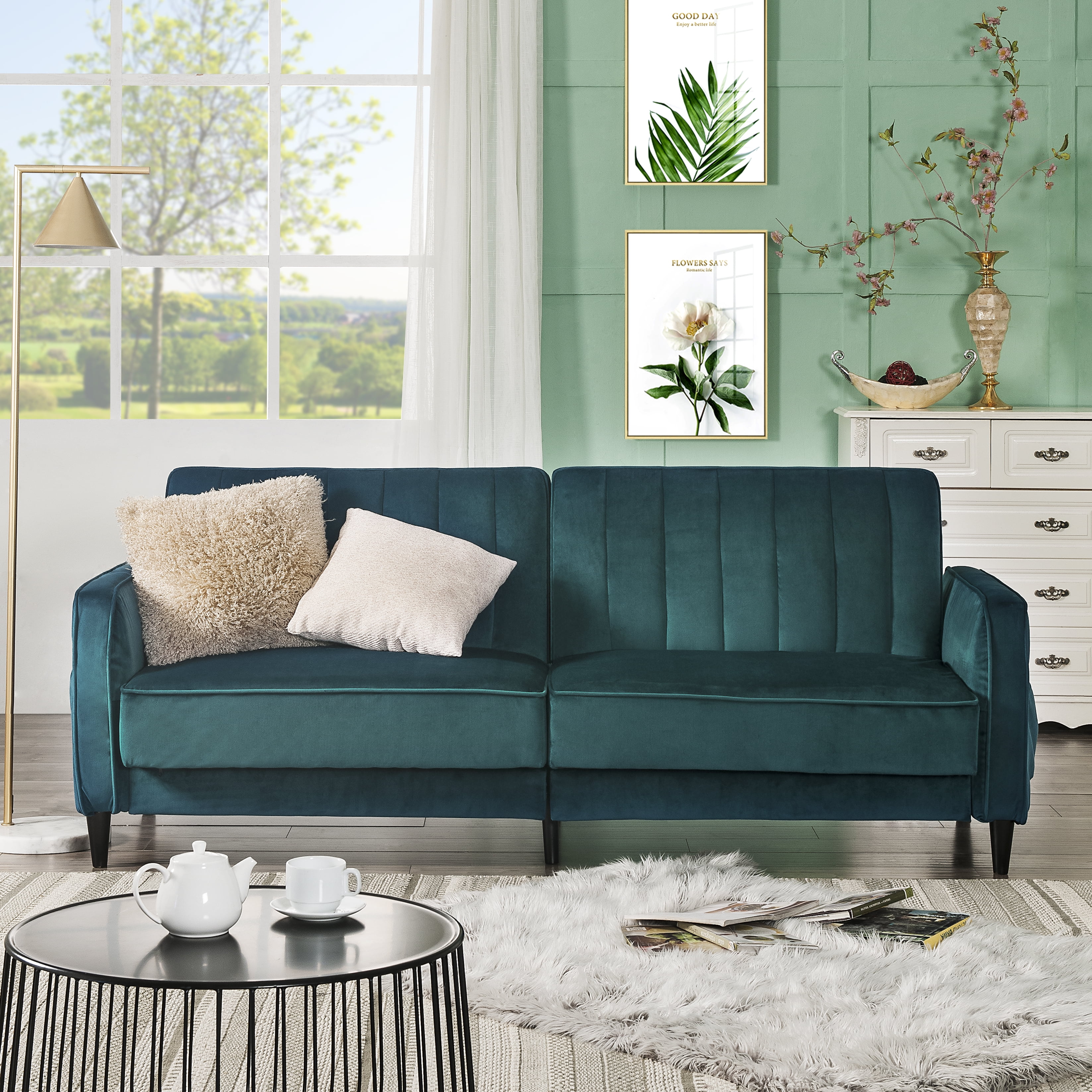 Merax Premium Sofa Bed in Velvet, Green - Walmart.com