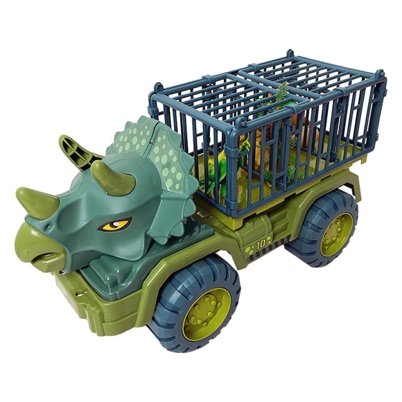 Camión de transporte de dinosaurios, juego de vehículo transportador agrandado, juego de juguete con 3 figuras de dinosaurio, huevo de árbol para niños, Triceratops
