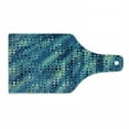 thumbnail image 1 of Fractal Cutting Board, Vintage Mosaic Style Little Geometric Circles on Flat Background with Art, Decorative Tempered Glass Cutting and Serving Board, Wine Bottle Shape, Petrol Blue, by Ambesonne, 1 of 1