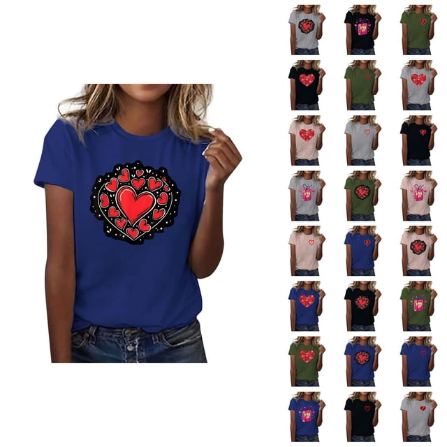 T-shirt Femme Saint-Valentin 2026 Mode Manches Courtes Col Rond Cœur Graphique