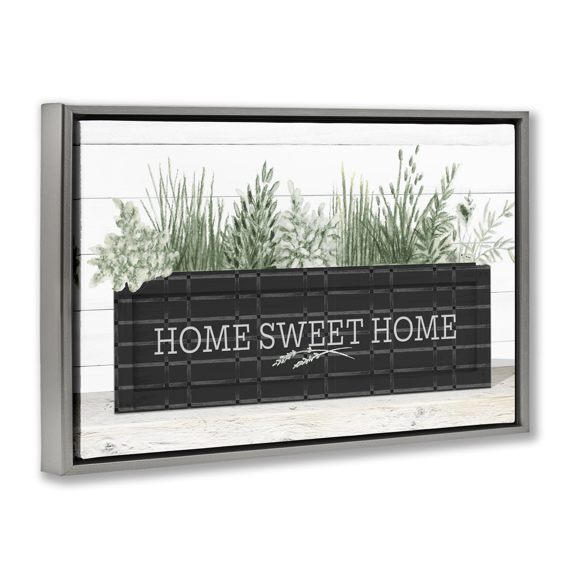 Stupell Industries Sweet Home Garden Box Botanical & Floral Painting Gray Floater Framed Canvas Art Print Wall Art, 25 x 17