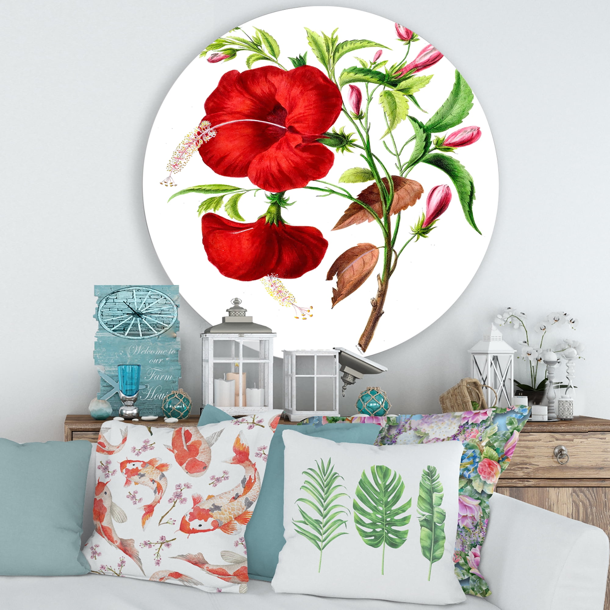 Designart 'Ancient American Flora I' Traditional Circle Metal Wall Art 36x36 - Disc of 36