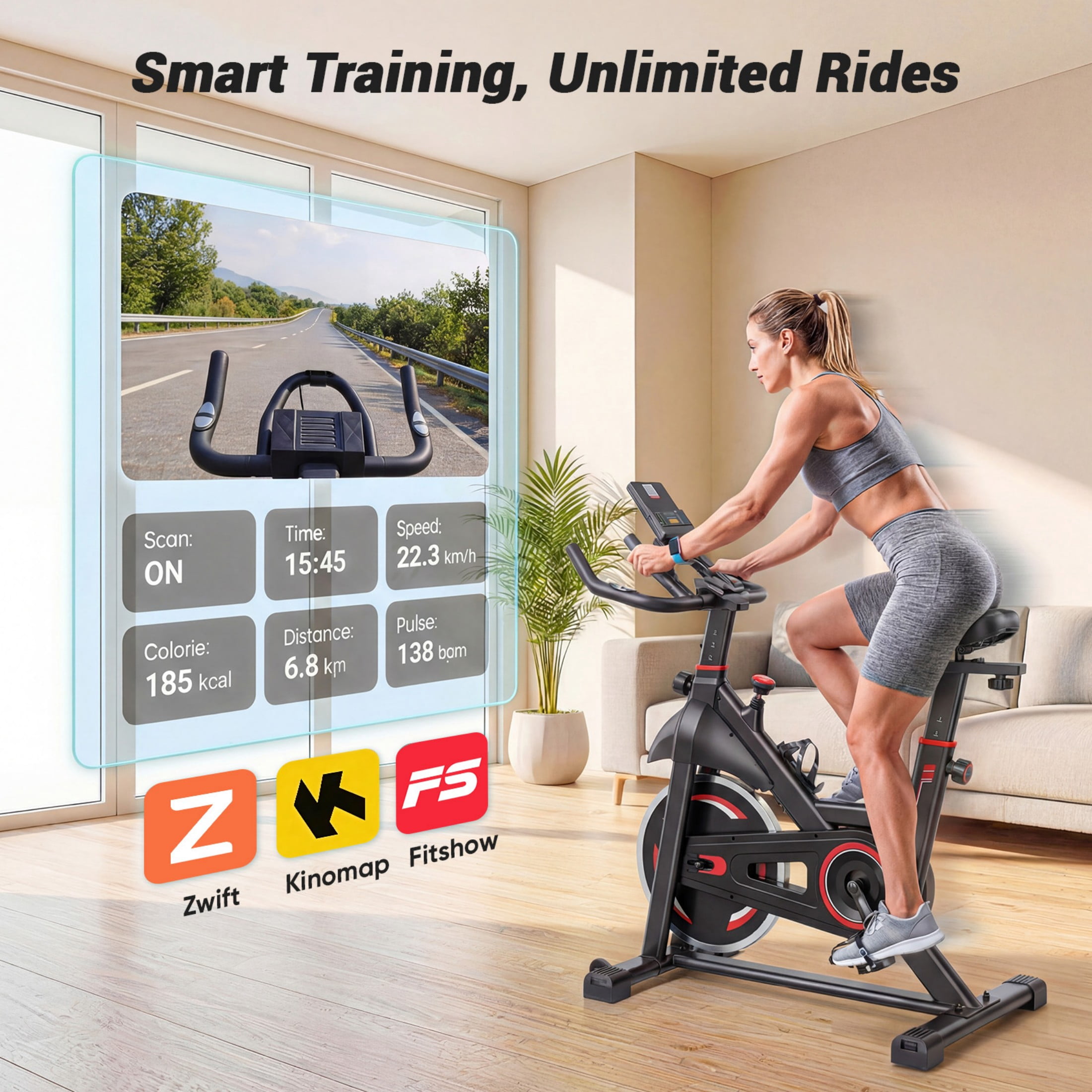 CONCETTA Exercise Bike for Home Gym, Stationary Indoor Cycling Bike, Low Noise Cardio Workout Equipment with Adjustable Resistance, Black Red