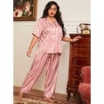 thumbnail image 3 of Plus Striped Jacquard Contrast Piping Satin Blouse & Pants PJ Set, 3 of 4