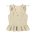 thumbnail image 4 of HongQid Women's Tie-Shoulder Ruffle Peplum Blouse Summer Sleeveless V Neck Linen Blend Tank Tops, 4 of 6