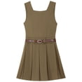 thumbnail image 3 of TiaoBug Girls School Uniform Jumper Sleeveless U-Neck Pleated Dress with Belt Khaki 8, 3 of 7