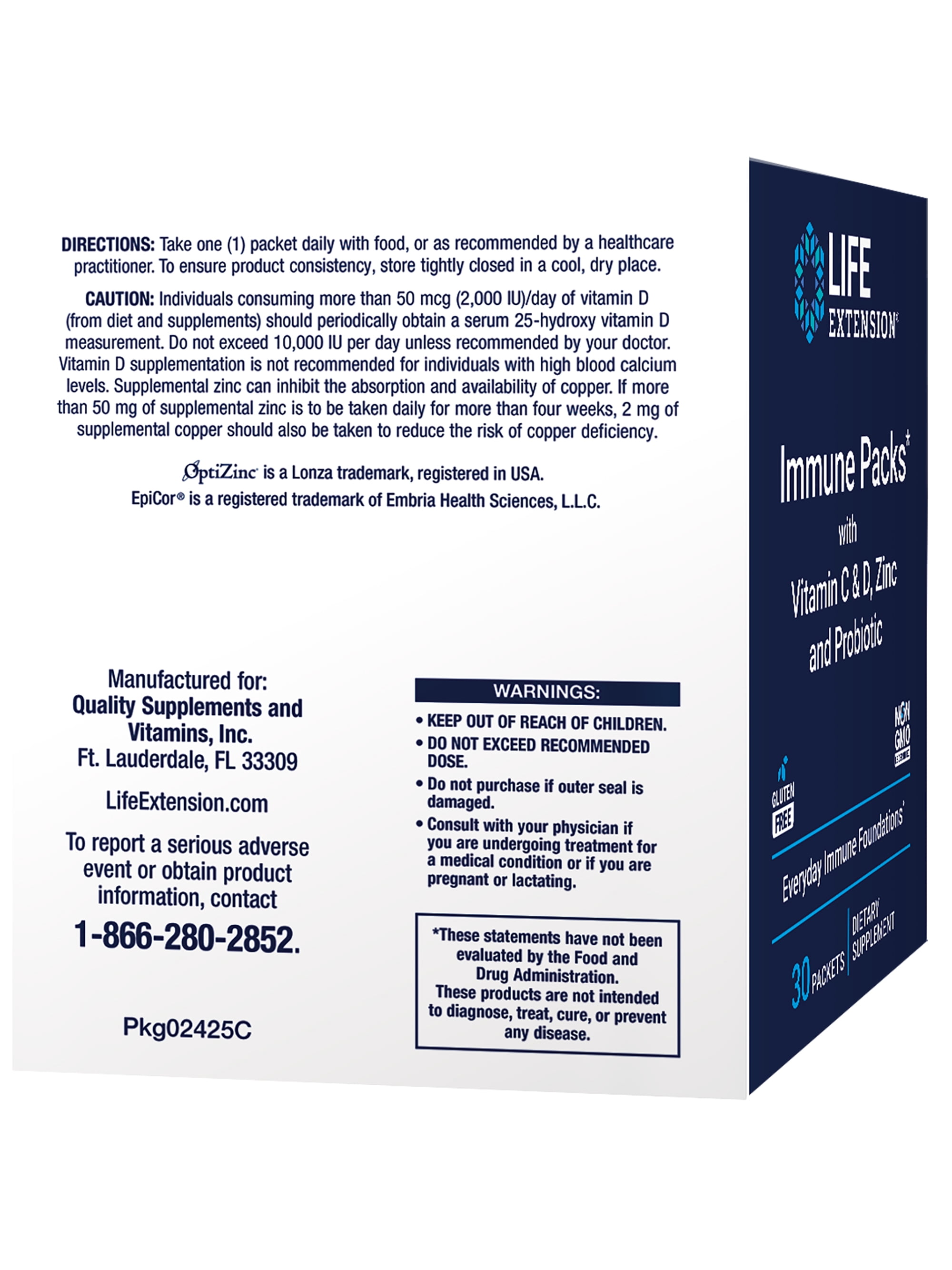 Immune Packs With Vitamin C & D, Zinc And Probiotic, 30 Packets, Life Extension