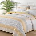 thumbnail image 1 of Juego de colcha WONGS BEDDING, edredón amarillo, tamaño doble, con rayas bohemias, 1 of 9