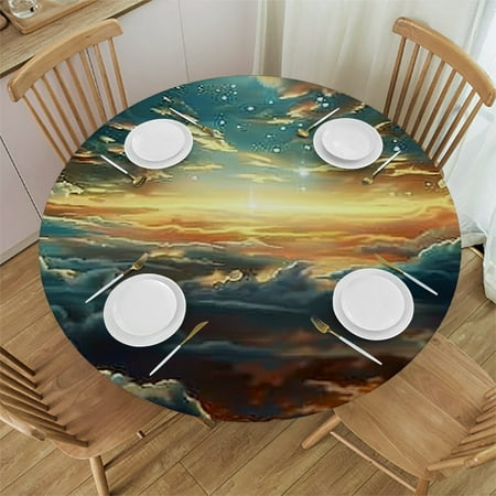 

Patifu Stars Theme Round Tablecloth Stain-Resistant Washable for Indoor Outdoor Restaurants Weddings Parties Home Kitchen Decor Waterproof Fabric 46 -50