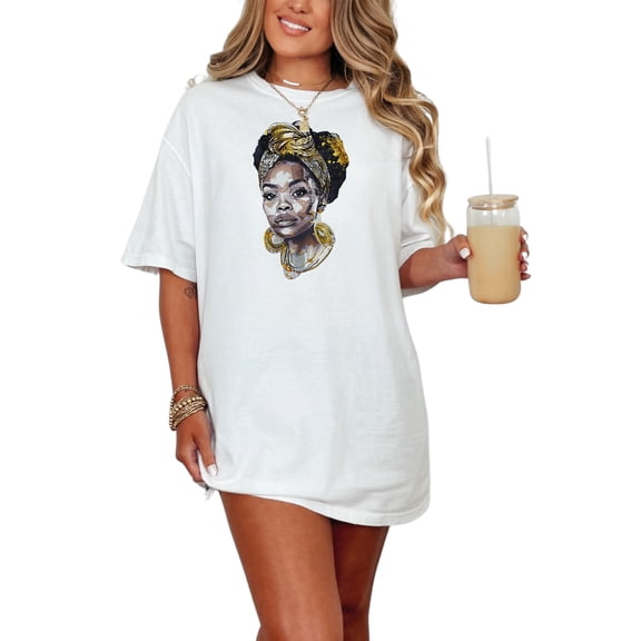 Afrocentric Art T-Shirt, Tribal Woman Graphic Tee, African Queen Portrait T-Shirt, Unique Headwrap Artwork T-Shirt, Boho Style Top, White Comfort Colors T-Shirt, Small