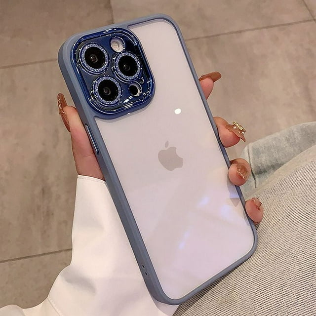 Luxury Glitter Diamond Transparent Case For iPhone 15 14 13 12 11 Pro Max Plus Protection Shockproof Bumper Cases Cover Sky blue For iPhone 15Pro Max