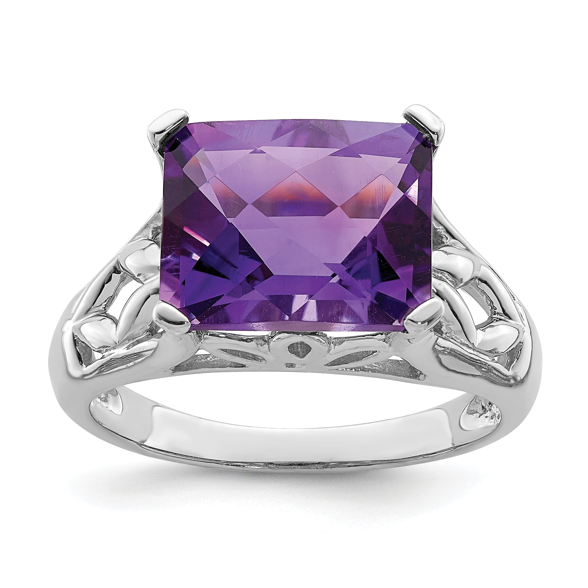 4.47CT Natural Purple Amethyst Solitaire Sterling Silver Ring