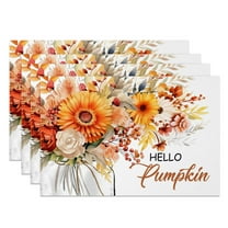 MIZHONA Fall Pumpkins Placemats Set of 4,Thanksgiving Autumn Linen Table Mats for Table Decorations 12x18 in