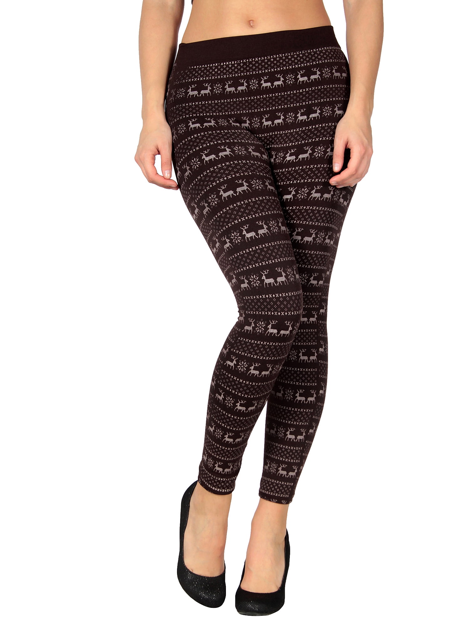 Juniors' Winter Warm Fleece Lined Leggings Tights Snowflake & Deer