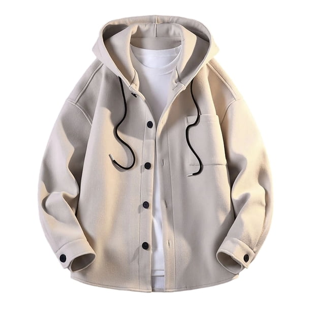 Ceisia Men's fashion casual solid color hooded button-down jacket pocket Gift long sleeve outerwear