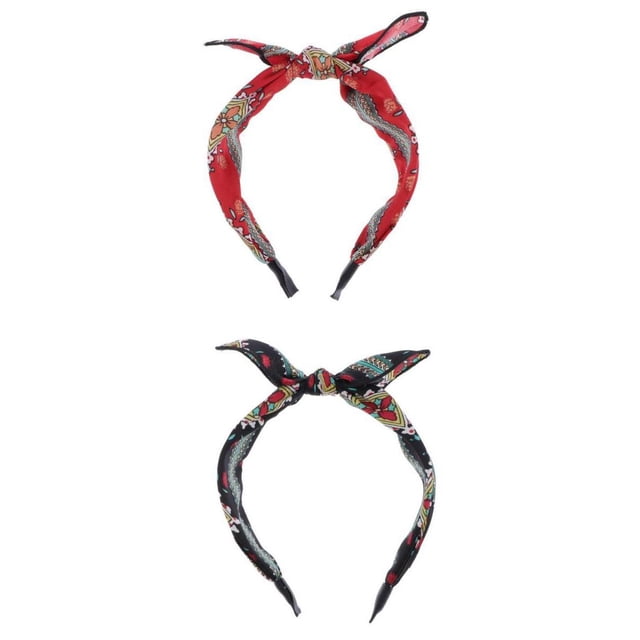 2 Piezas de Banda para el cabellero de Alice con Cabeza de Oreja Boho Bowknot Vintage Ancho de Lado Ancho Yinane Cinta para el pelo con lazo para mujer