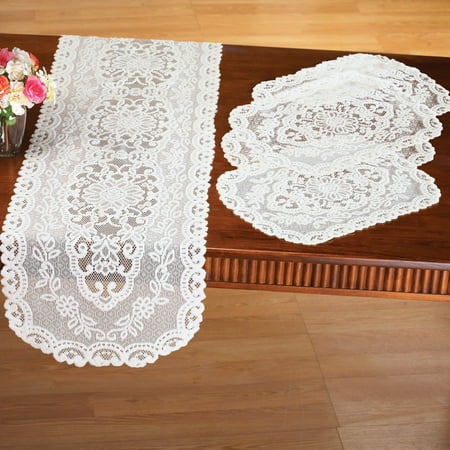 - Kitchen Table Lace Runner & Placemats - 5 pc, White