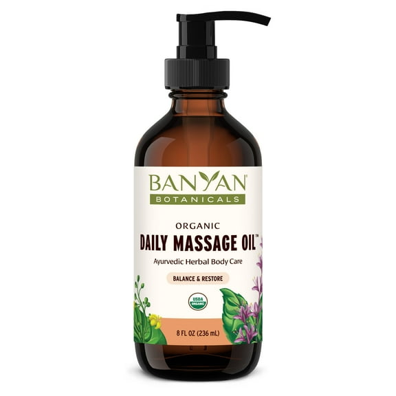 Banyan Botanicals Daily Massage Oil – Organic Ayurvedic Massage Oil – Balancing and Grounding Massage Oil with Organic Ashwagandha & Organic Shatavari – 8 oz Non GMO Sustainably Sourced Abhyanga Oil