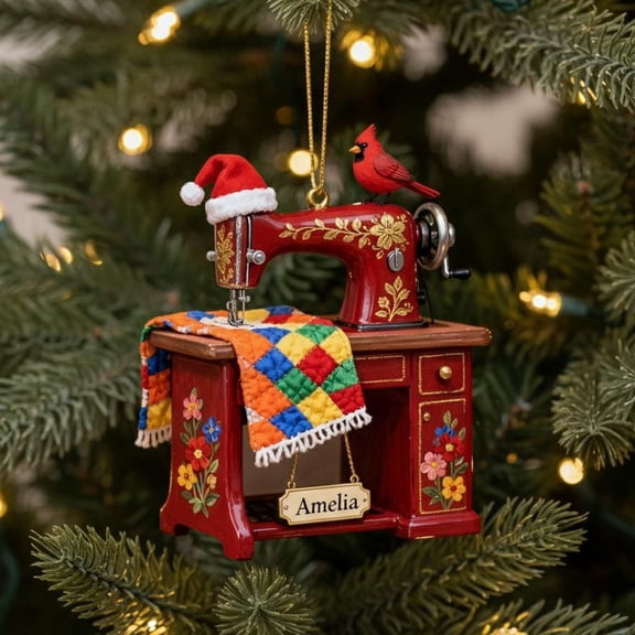 Sewing Machine Christmas Ornament – Personalized Memorial Gift for Seamstress or Quilter