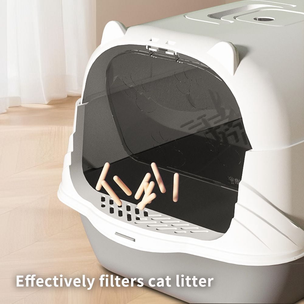 Fully Enclosed Cat Litter Box Gray Odor Locking Portable with Scoop and Litter Mat