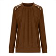 thumbnail image 5 of Ahdbta Women's Sweatshirts Long Sleeve Crewneck Pleated Front Pullover Tops Solid Color Button Decor Trendy Side Split Tops, 5 of 5