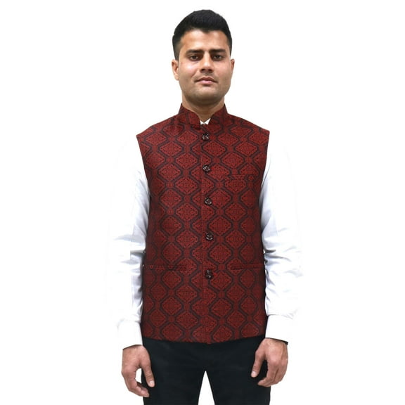 Luxe Jacquard Nehru Jacket for Men - Designer Formal Party Wear, Stylish Indian Wedding Vest Coat, XS to XXXL - Premium Men's Traditional & Designer Vest Coat/Jacket