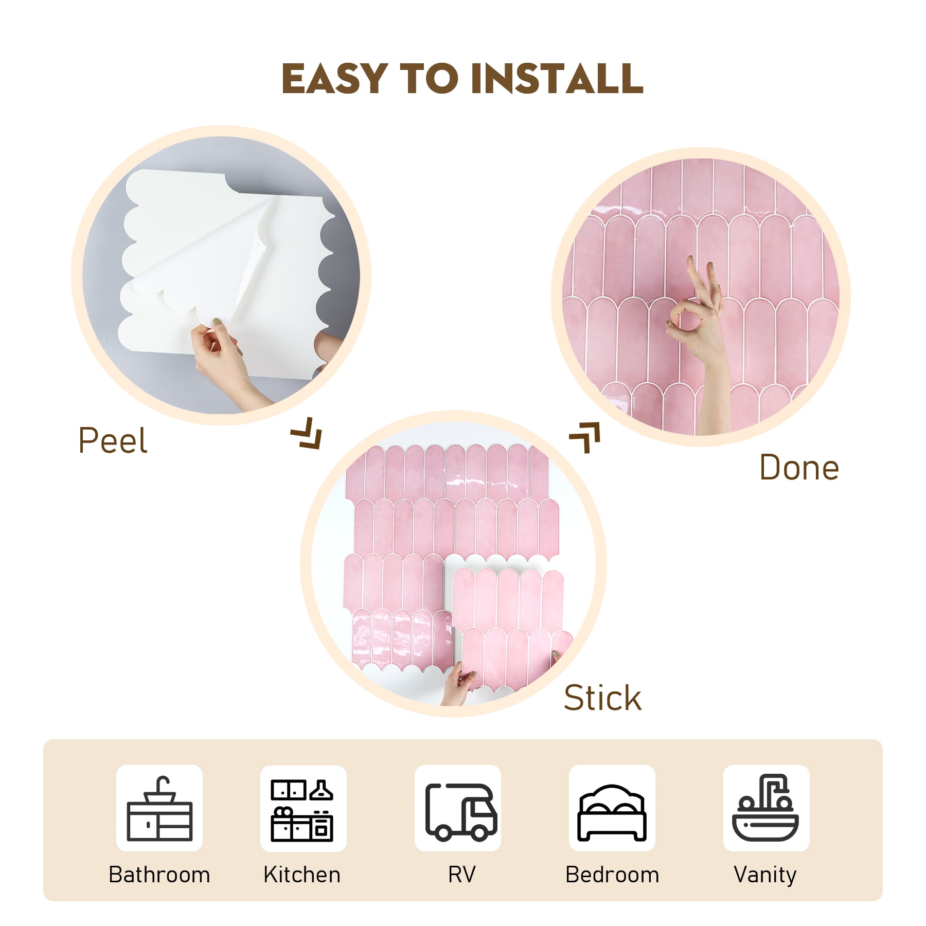 10-Sheet Peel and Stick Backsplash Tile, Self Adhesive Feather Backsplash Wall Tiles for Kitchen Bathroom (Thicker Design, Light Pink)
