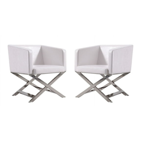 Manhattan Comfort HollyWood Faux Leather Accent Lounge Chair in White (Set of 2)