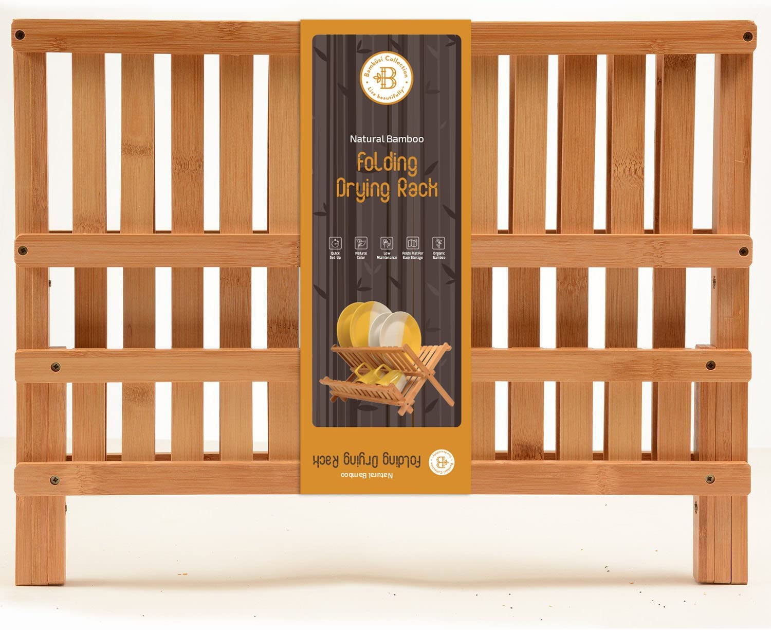 Bamboo Dish Rack Foldable Drying Collapsible Dish Drainer Wooden Plate Rack.
