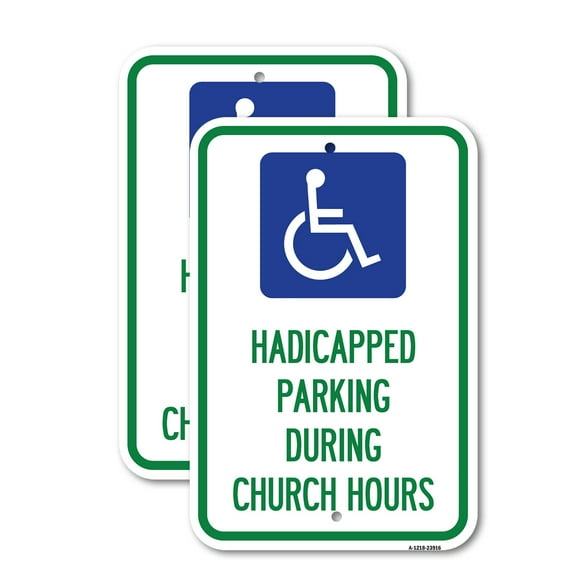 (2 Pack) Handicapped Parking During Church Hours (With Graphic) | 18" X 24" Heavy-Gauge Aluminum Sign | Rust Free Aluminum, Weather Resistant, Waterproof, Fade Resistant, 2 Pre-drilled Holes