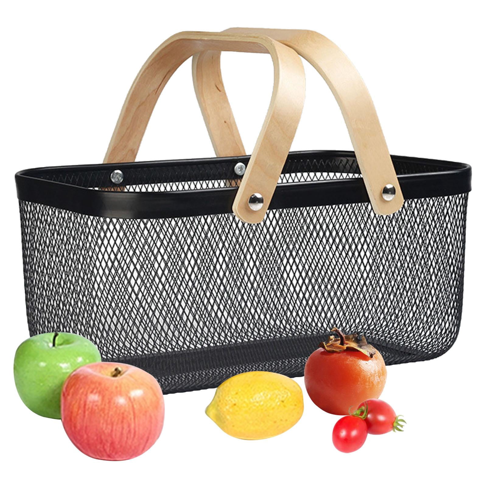 Fiocias Metal Wire Mesh Storage Basket Multifunctional Food Organizer Vegetable Shopping Black