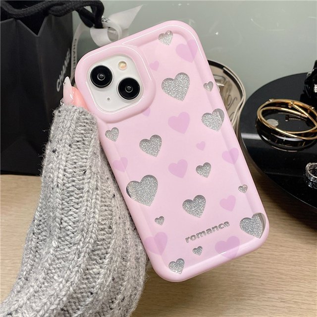 iPhone 11 12 13 14 Plus PRO MAX iPhone14 iPhone14Pro Pink Loveheart Glitter photo frame Funda Blanda