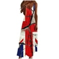 thumbnail image 2 of Uootdi Women Dresses Union Jack Glitter Print Spaghetti Strap V Neck Maxi Length Loose Fit Lightweight Sundresses Casual Dresses Summer Vacation Outfit Gift, 2 of 8