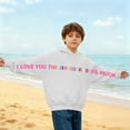 thumbnail image 6 of Girls White Graphic Hoodie - "I Love You This Much" Heartwarming Design, Soft 100% Polyester Long Sleeve Hooded Top for Kids 4-12, Machine Washable Oversized Fit,Size 11 T, 6 of 7