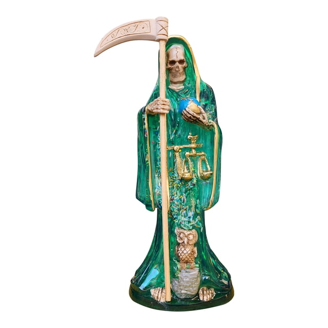 Santa Muerte Transparente Verde: Atrae la abundancia y la justicia Verde 30 cm + Libro Esotérico
