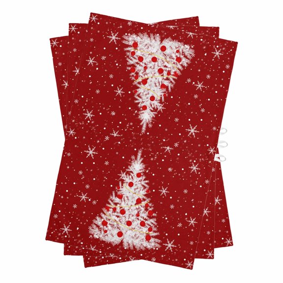Red Christmas Tree Kitchen Towels Set of 3, Water Absorbent Dish Towel, Winter Balls Snowflake Xmas Tree Decorative Hand Towels - Quick Drying Cloth for Cooking Baking, 18x28 Inch