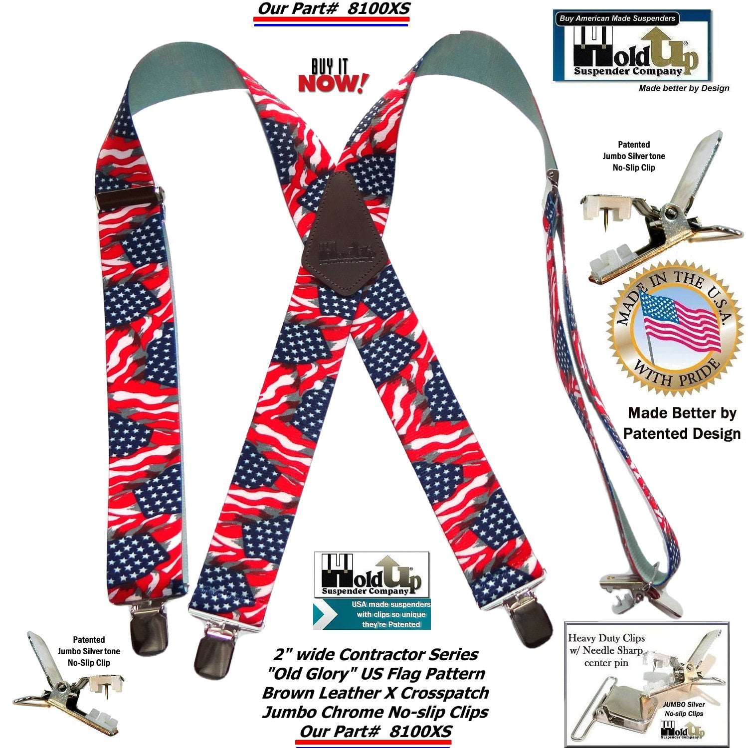 Holdup Suspender Company Inc USA Old Glory Flag Pattern XBack Holdup