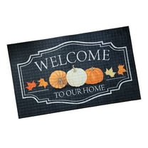 Natco Welcome To Our Home Outdoor Doormat, 18" x 30", Black with Fall Pumpkins & Leaves
