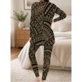 thumbnail image 5 of Women's Milk Silk Sleepwear Long Sleeve Pajama Set Black Gold Geometric 2 Piece Loungewear, 5 of 7
