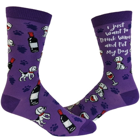 

Women s I Just Want To Drink Wine And Pet My Dog Socks Funny Pet Puppy Animal Lover Vintage Novelty Footwear