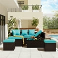thumbnail image 4 of 5 Pieces Patio Furniture Sets All Weather Outdoor Sectional Sofa Set Wicker Rattan Patio Adjustable Chaise Lounge with Cushions and Glass Table (Blue), 4 of 9