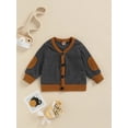 thumbnail image 2 of Seyurigaoka Baby’s Casual Long Sleeve Cardigan Fashion Stripe Printed Patch V-neck Button down Coat, 2 of 9
