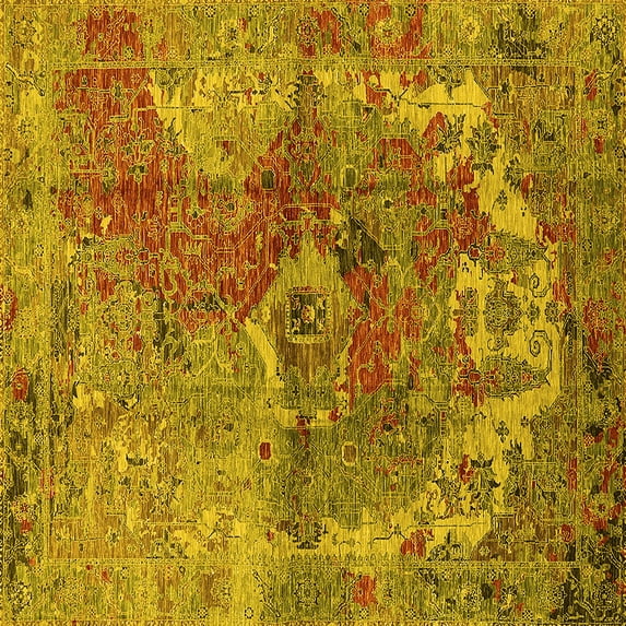 Ahgly Company Machine Washable Indoor Square Oriental Yellow Industrial Area Rugs, 5' Square