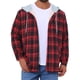 thumbnail image 1 of Camisa chaqueta de cuadros con capucha y cordón forrada de forro polar para hombre XL negra y roja, 1 of 6